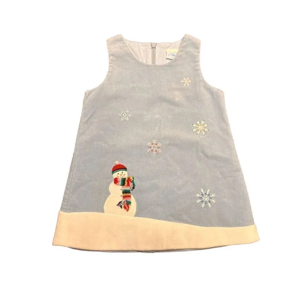 Hartstrings baby blue snowman snowflakes overall corduroy sleeveless dress 18m